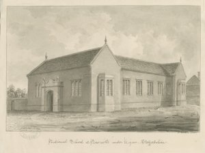 Newcastle-under-Lyme - National School (Sepia-Waschzeichnung) von John Buckler