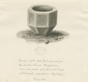 Altes Taufbecken aus der Kirche von Mucklestone von John Buckler