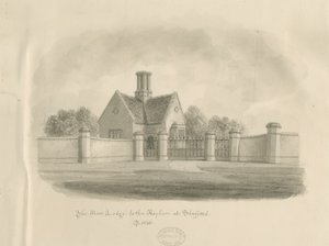 Stafford - New Lodge zum Asyl: Sepia-Zeichnung, 1843 von John Buckler