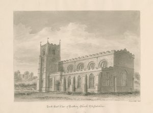 Tutbury Priory Kirche: Sepia-Tuschzeichnung, 1812