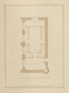 Wiltshire - Sarum - Plan des Bischofspalastes: kolorierte Sepia-Zeichnung von John Buckler