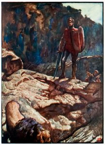 „Großherz treibt den Löwen zurück“ aus „Die Pilgerreise von dieser Welt zu der, die kommen wird“ von John Bunyan von John Byam Liston Shaw