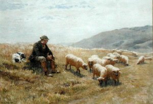 Ein Schäfer auf den South Downs, um 1900 von John Charles Dollman