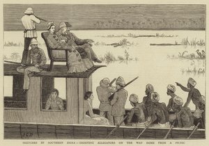 Skizzen in Südindien, Alligatorenjagd auf dem Heimweg von einem Picknick von John Charles Dollman