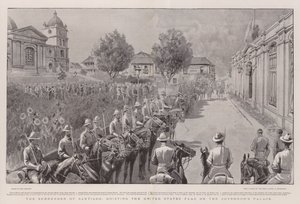 Die Kapitulation von Santiago, Hissen der US-Flagge auf dem Gouverneurspalast von John Charlton