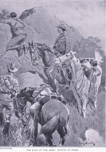 Die Augen der Armee, Späher bei der Arbeit, aus After Pretoria: Der Guerillakrieg veröffentlicht von Harmsworth Bros Limited, 1901 von John Charlton