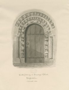 Armitage Kirche - Südportal: Sepia-Zeichnung von John Chessell Buckler