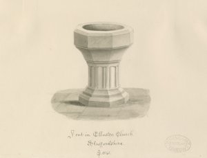 Taufbecken in Ellastone Kirche von John Chessell Buckler