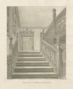 Innenraum von Blithfield Hall: Sepia-Zeichnung von John Chessell Buckler