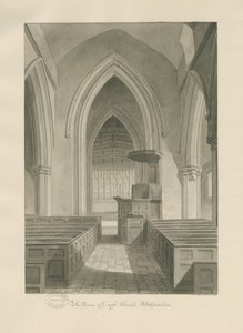 Innenraum der Leigh Church: Sepia-Zeichnung