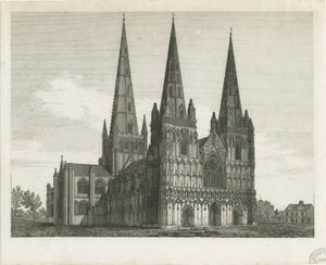 Lichfield-Kathedrale - Westfront: Gravur, nd [frühes 19. Jahrhundert] (Druck) von John Chessell Buckler