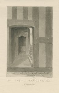 Pillaton Hall - Innenansicht des Torhauses: Sepiazeichnung