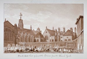 Südostansicht des Lambeth Palace vom Kirchhof, London, 1828 von John Chessell Buckler