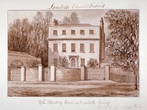 Ansicht des Pfarrhauses von St. Mary in Lambeth, London, 1828 von John Chessell Buckler
