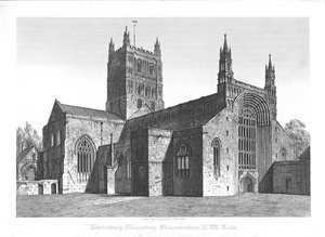 Tewkesbury Kloster, Gloucestershire, N. W. Ansicht, frühes 19. Jahrhundert von John Coney