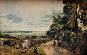 Eine Landstraße mit Bäumen und Figuren recto, Willy Lotts Haus verso, c1830