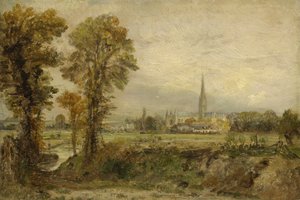 Entfernter Blick auf die Kathedrale von Salisbury, 1821
