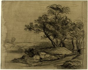 Flussufer mit Bäumen (recto); Viehherde unter Bäumen, mit eingefügter Skizze einer Landschaft (verso)