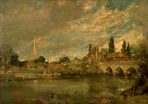 Die Brücke von Harnham und die Kathedrale von Salisbury, ca. 1820
