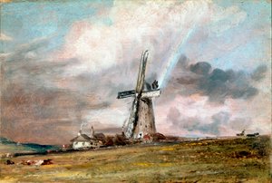 Windmühle, Häuser und Regenbogen