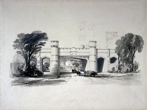Rugby Eisenbahnbrücken von der Straße aus gesehen, Warwickshire, April 1839 von John Cooke Bourne