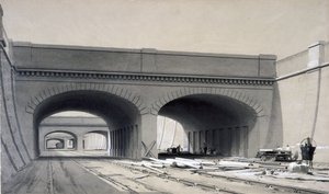 Ansicht nahe Euston Station mit drei Überführungen, September 1837 von John Cooke Bourne