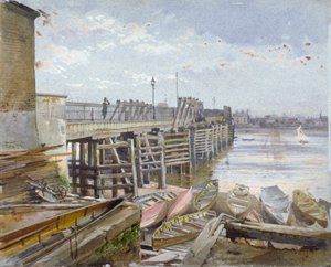 Blick auf die Battersea-Brücke über die Themse, London, 1885