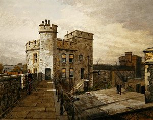 Ansicht des Devereux-Turms, Tower of London, mit Figuren in Militärkleidung