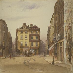 Ansicht der Wych Street und Holywell Street, Westminster mit der Rising Sun Tavern von John Crowther