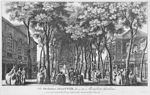 Ansicht des Orchesters mit der Musikband, der große Spaziergang in den Marybone-Gärten