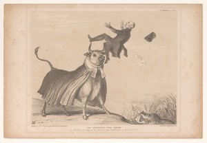 Karikatur des Bischofs von Exeter, von einem Stier auf die Hörner genommen von John Doyle
