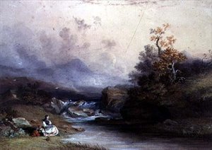 Ansicht eines Bergstroms, mit zwei weiblichen Figuren, 19. Jahrhundert