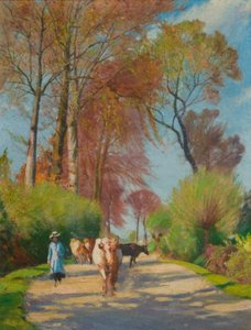 Landstraße mit Figur und Kuh