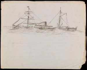 PAH1228; Skizzen eines Schlachtschiffs und zweier anderer Schiffe der Royal Navy von John Everett