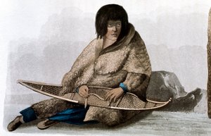 Kupferindianermädchen repariert Schneeschuh, 1823 von John Franklin