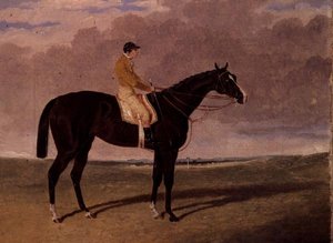 Queen of Trumps, ein braunes Rennpferd mit Jockey