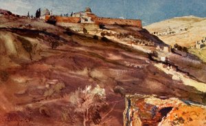 Jerusalem - Südwand des Tempelbereichs, vom Hinnom-Tal bei Sonnenuntergang, 1902 von John Fulleylove