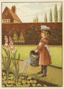 Mädchen gießt den Garten