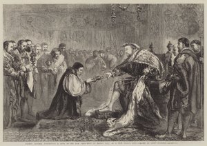 Bischof Latimer überreicht Heinrich VIII. ein Exemplar des Neuen Testaments als Neujahrsgeschenk