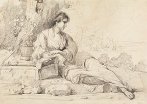 Liegende weibliche Figur in einer italienischen Landschaft von John Hamilton Mortimer