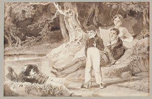 Vier Figuren unter den Bäumen an einem heißen Tag, 1807