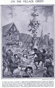 Auf dem Dorfplatz. Tanz um den Maibaum
