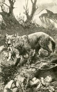 Romulus und Remus werden von der Wölfin gesäugt