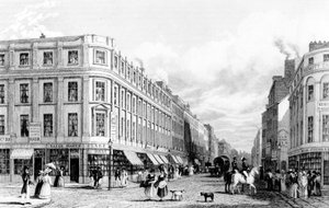 Market Street vom Marktplatz, Manchester, graviert von Frederick James Havell, 1829 von John Harwood
