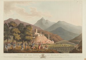 Ansicht der Stadt Briar, Valencia, graviert von Dubourg, 1814