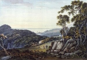 Blick vom Dargle nach Bray, Glen of the Downs, Co. Wicklow, ca. 1822 von John Henry Campbell