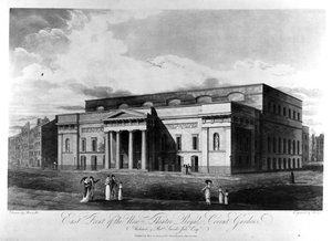 Ostfassade des neuen Royal Theatre, Covent Garden, graviert von Richard Reeve, 1809 von John Hodges Benwell