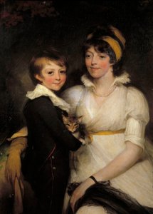 Junge Frau und kleiner Junge mit einer Katze von John Hoppner