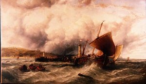 Fischerboote vor dem Hafen von Boulogne