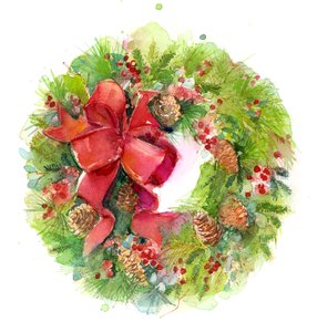 Weihnachtskranz mit roter Schleife, 2016 von John Keeling